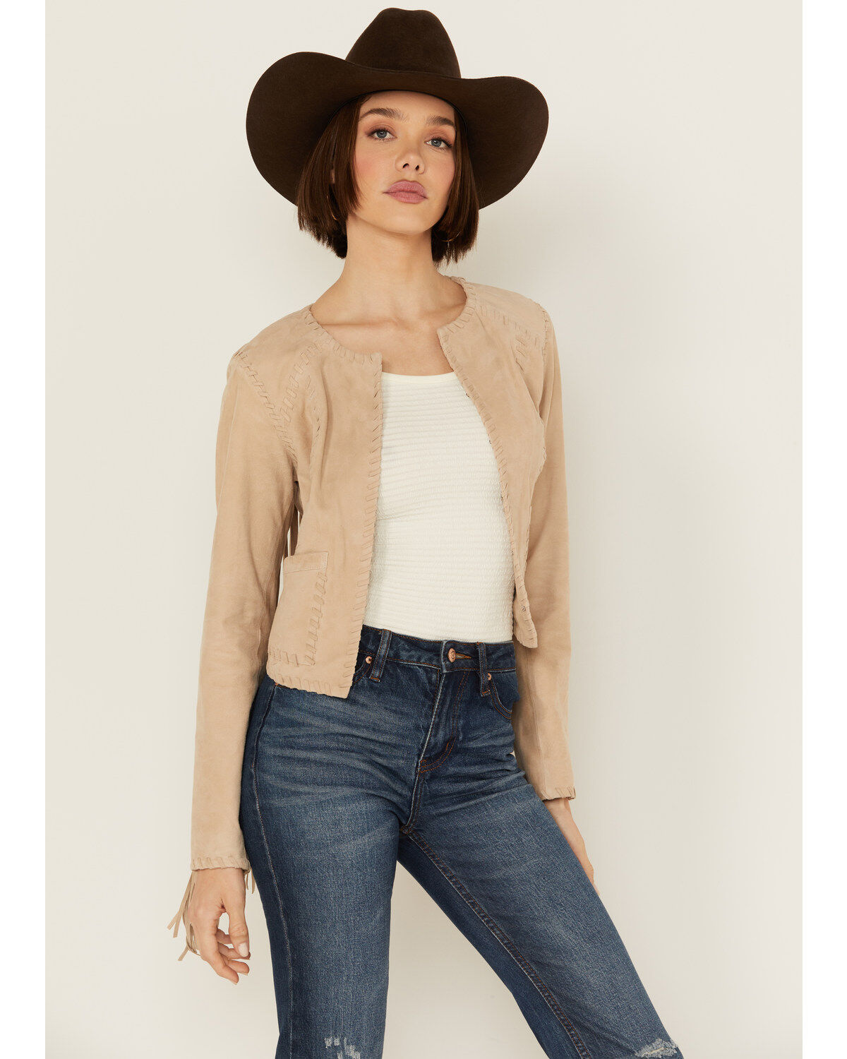 Shyanne Women's Whip Stitch Fringe Suede Jacket