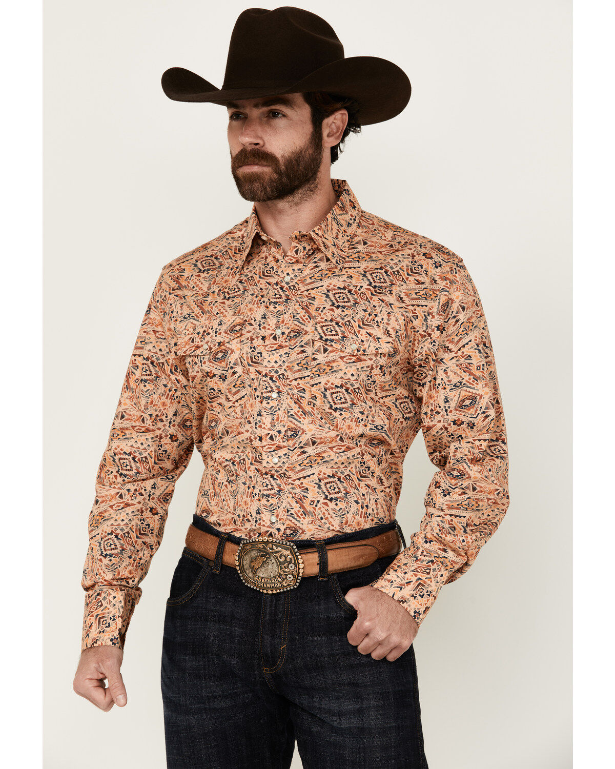 Wrangler Men's Checotah Print Long Sleeve Snap Western Shirt