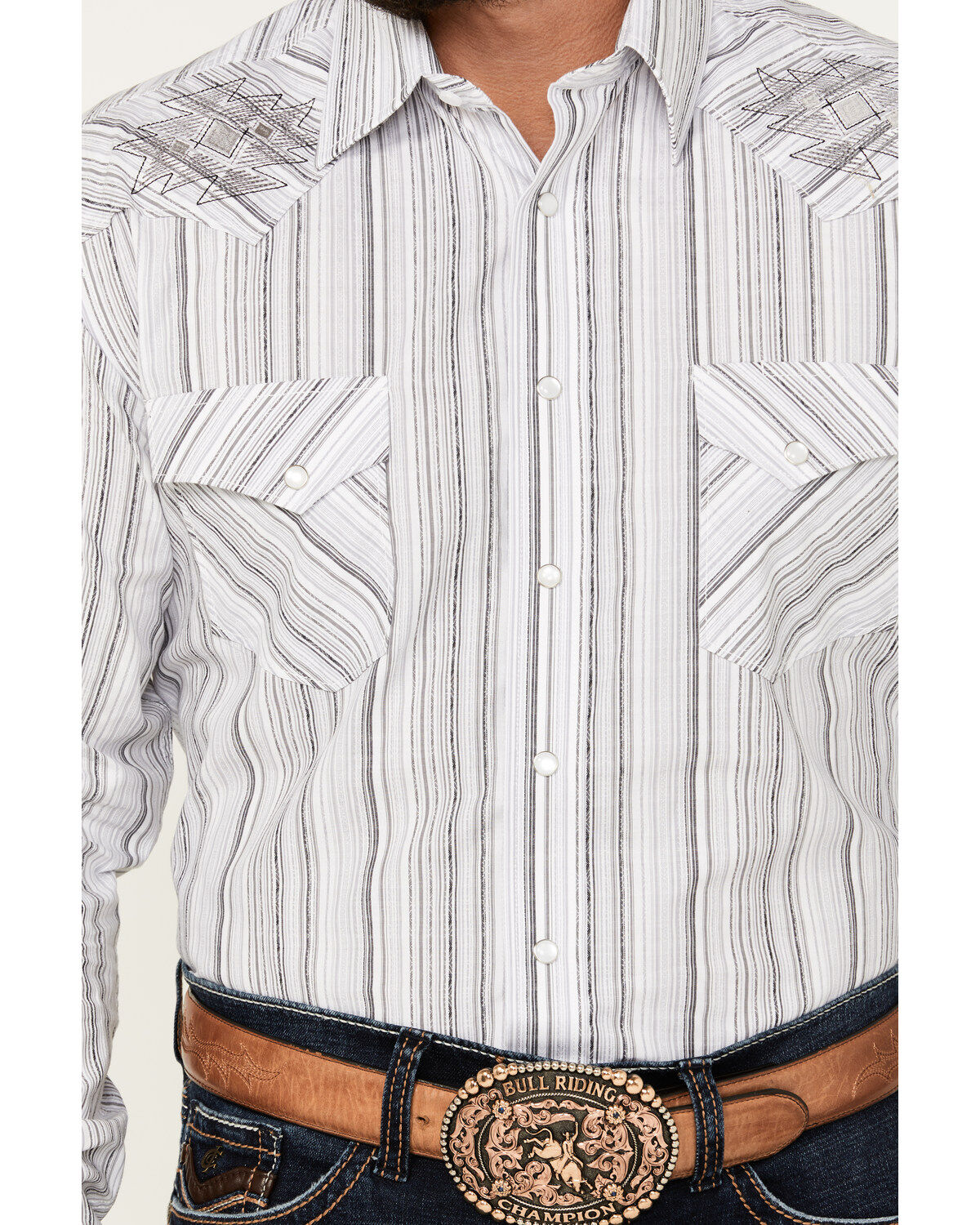 Rough Stock by Panhandle Men's Striped Print Long Sleeve Pearl Snap Western Shirt