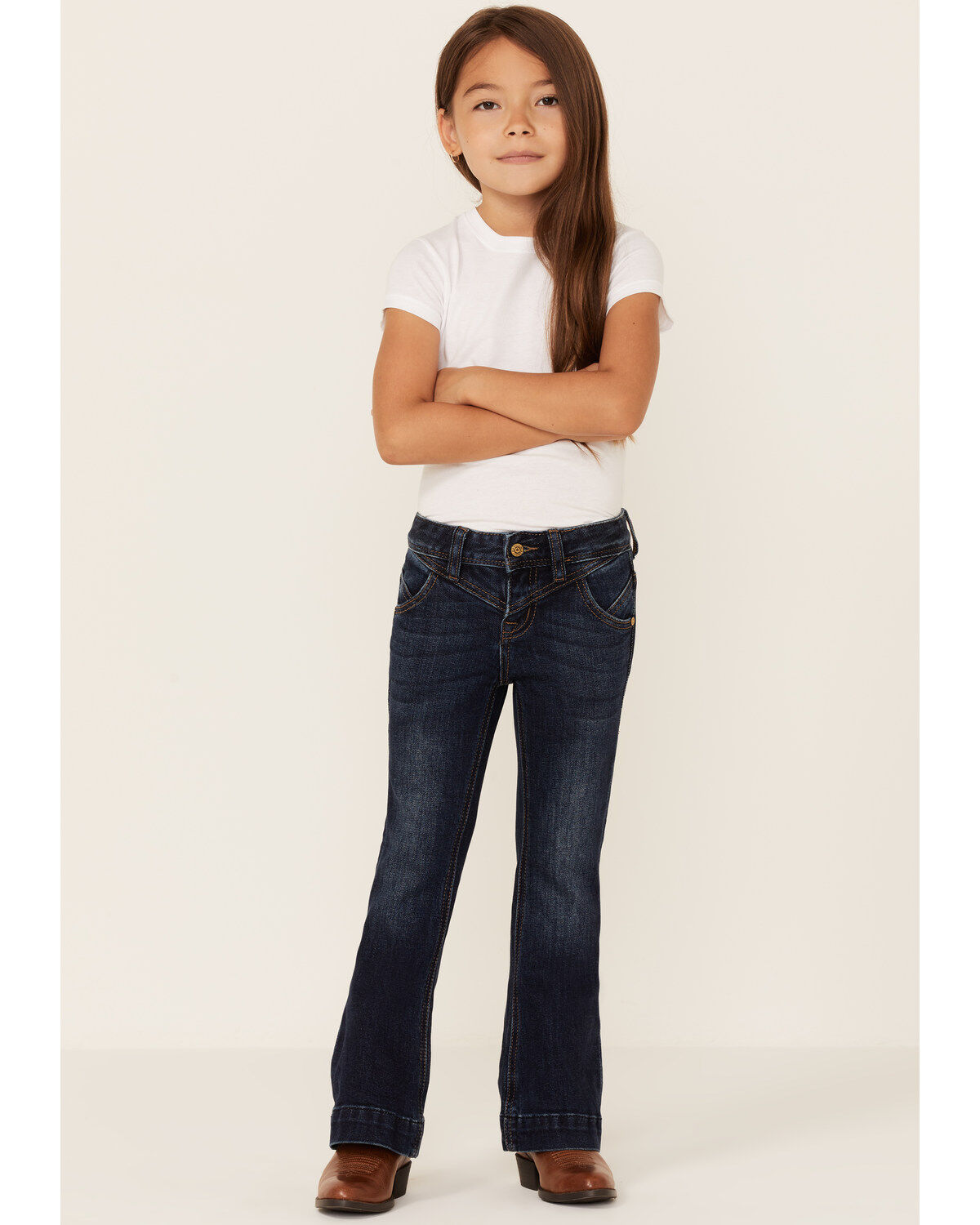 Rock & Roll Denim Girls' Dark Front Seamed Twill Trousers