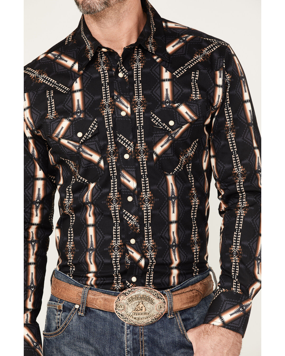 Rock & Roll Denim Men's Southwestern Stretch Long Sleeve Snap Shirt