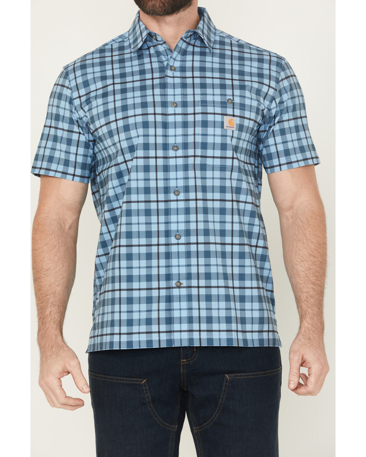 Carhartt Men's Force Sun Defender® Relaxed Fit Lightweight Plaid Print Short Sleeve Button-Down Work Shirt