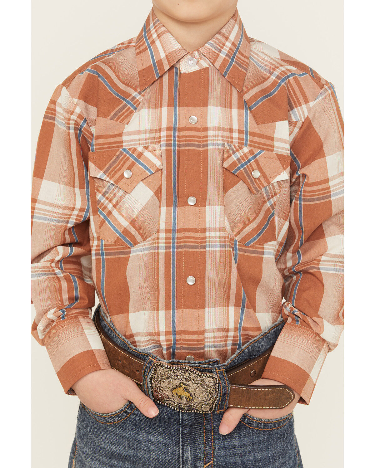 Ely Walker Boys' Plaid Print Long Sleeve Snap Western Shirt