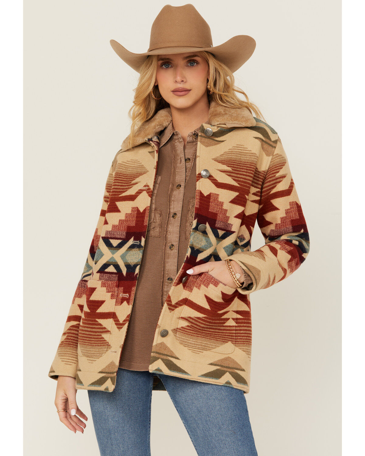 Pendleton Women's Sherpa Collar Printed Coat
