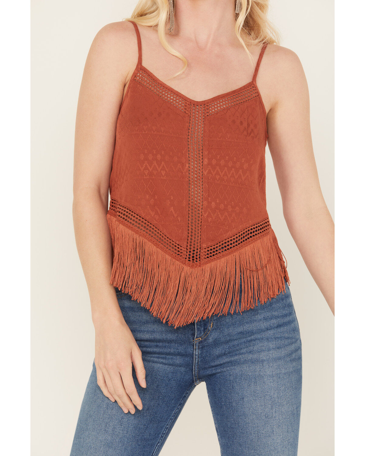 Idyllwind Women's Lace & Fringe Handkerchiefed Tank