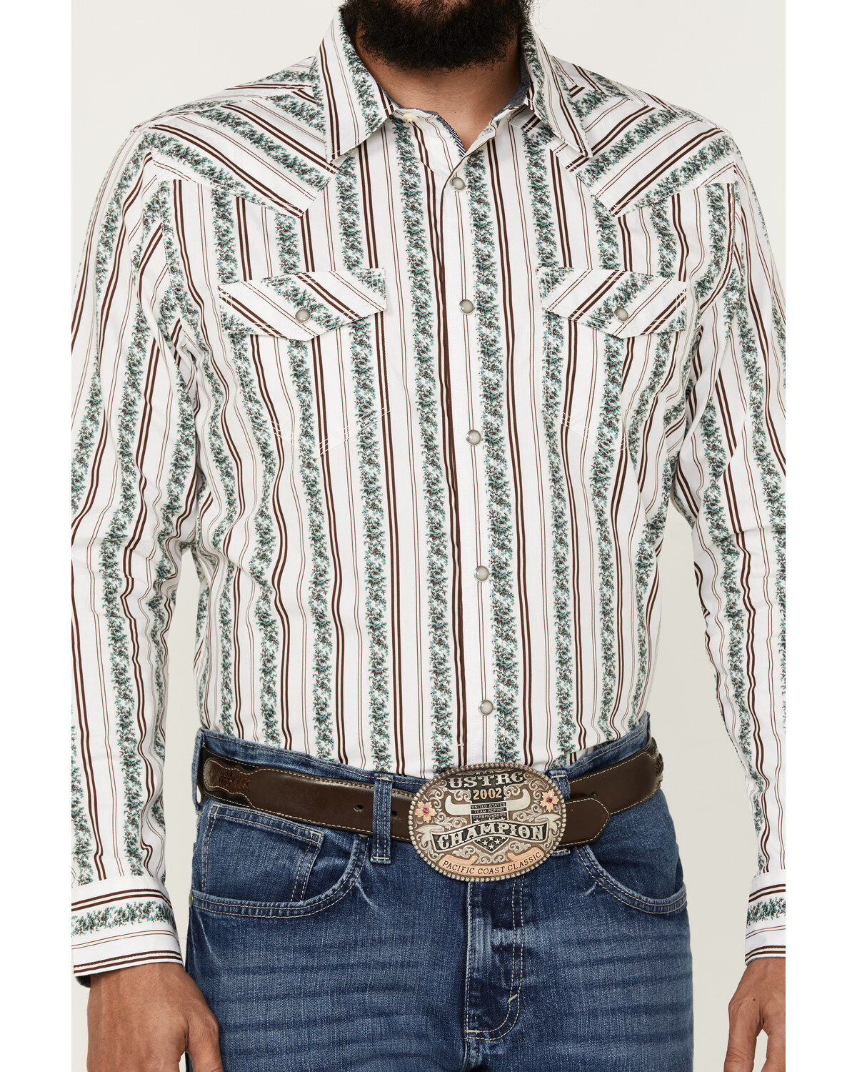 Moonshine Spirit Men's Manhattan Floral Striped Long Sleeve Snap Western Shirt