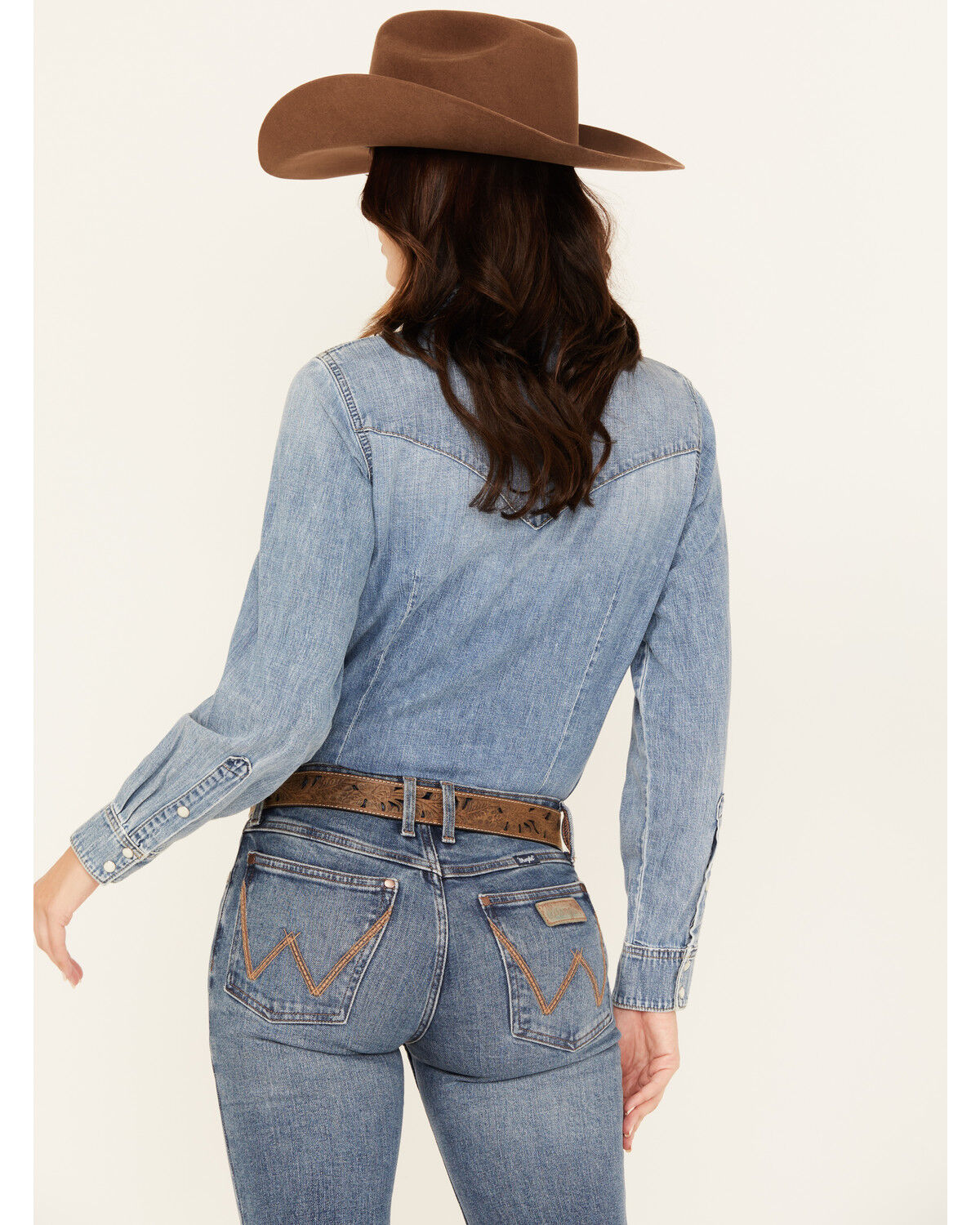 Wrangler Retro Women's Light Wash Denim Long Sleeve Snap Western Shirt