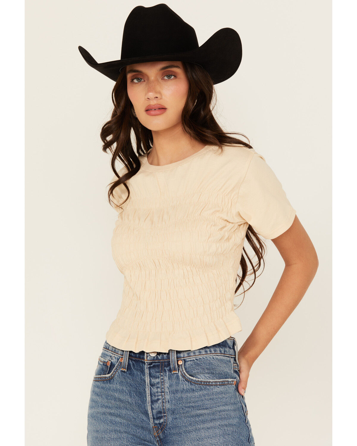 Cleo + Wolf Women's Shirred Short Sleeve Shirt