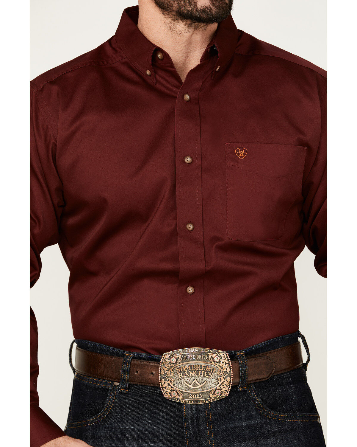 Ariat Men's Solid Twill Fitted Long Sleeve Button-Down Western Shirt