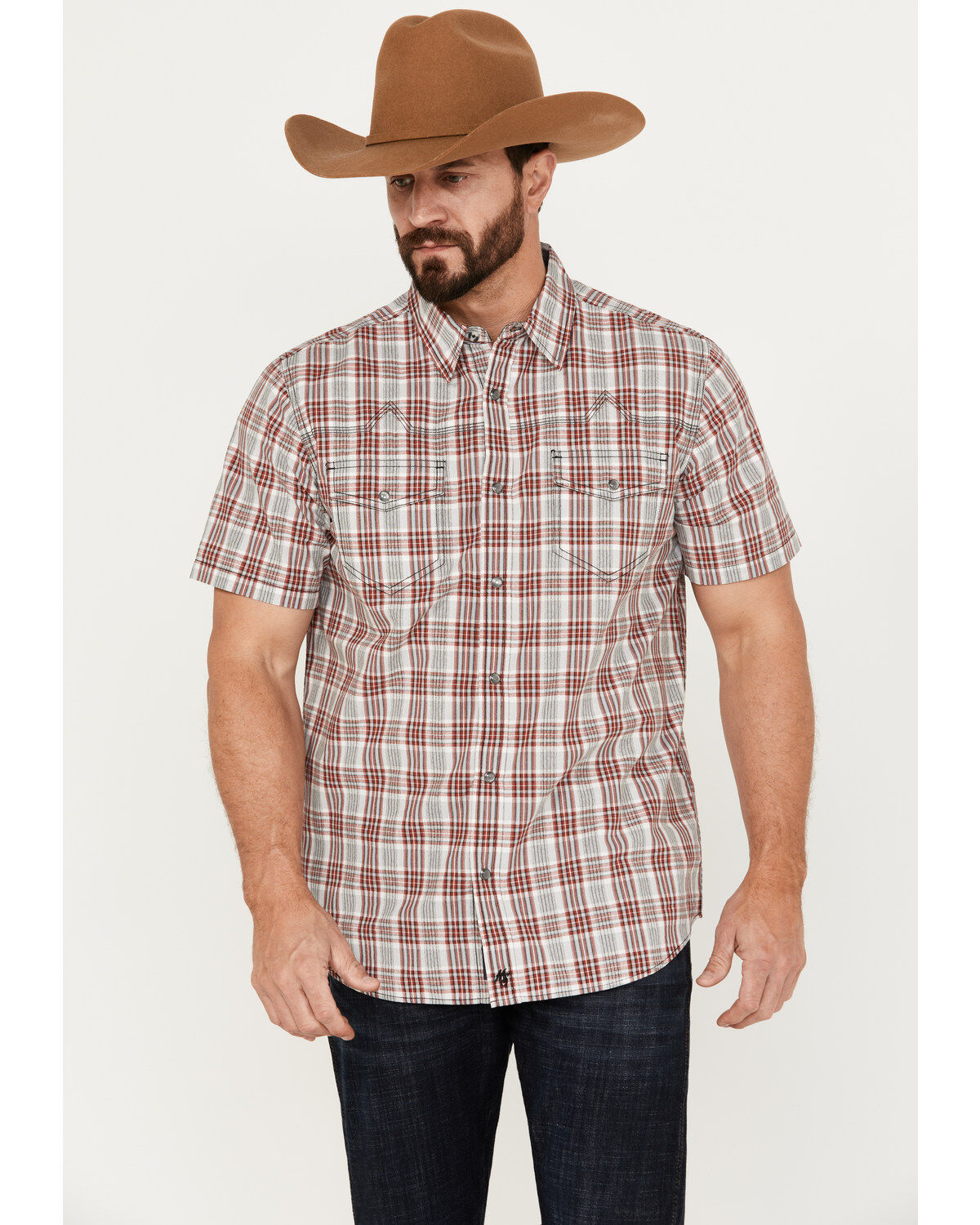 Moonshine Spirit Men's Steel Drum Plaid Print Short Sleeve Western Snap Shirt