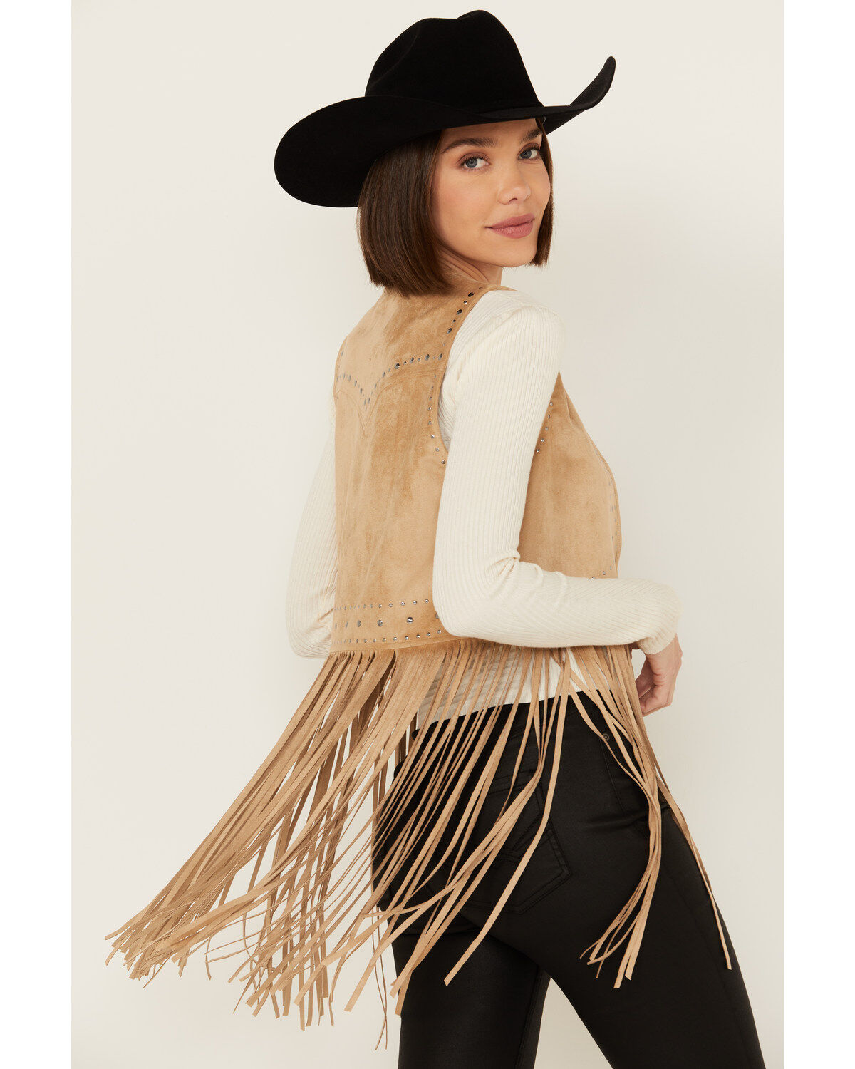 Rock & Roll Denim Women's Studded Fringe Sleeveless Vest