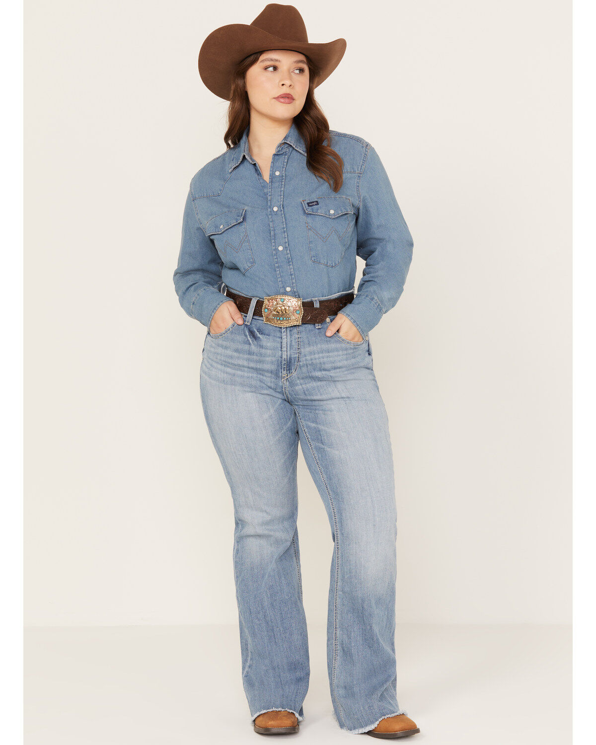 Ariat Women's R.E.A.L. Light Wash Mid Rise Regina Flare Jeans - Plus