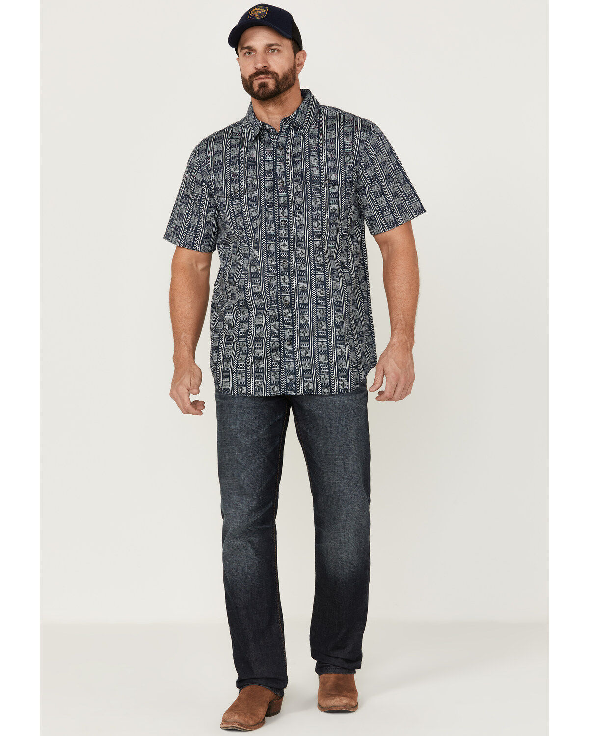 Moonshine Spirit Men's Tikki Pole Southwestern Stripe Short Sleeve Snap Western Shirt