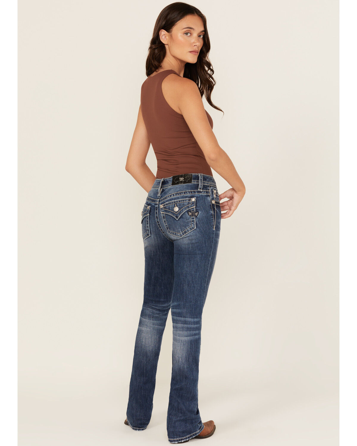 Miss Me Women's Medium Wash Mid Rise Bootcut Stretch Denim Jeans