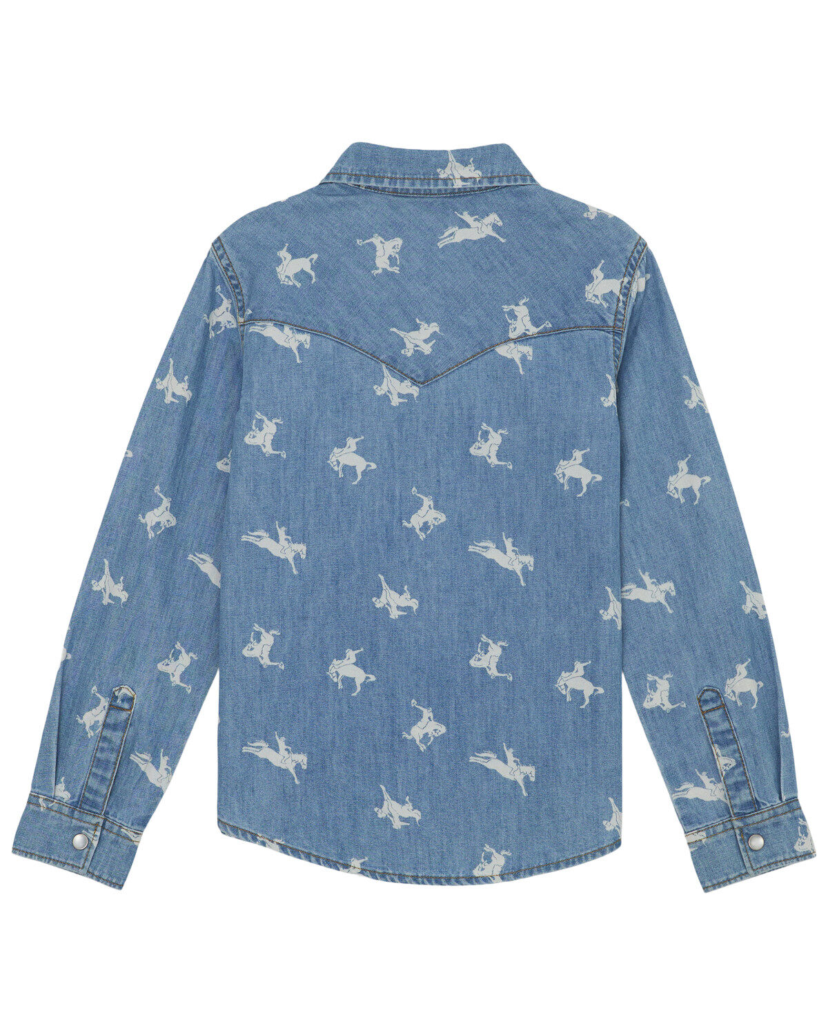 Wrangler Girls' Conversation Print Long Sleeve Snap Denim Western Shirt
