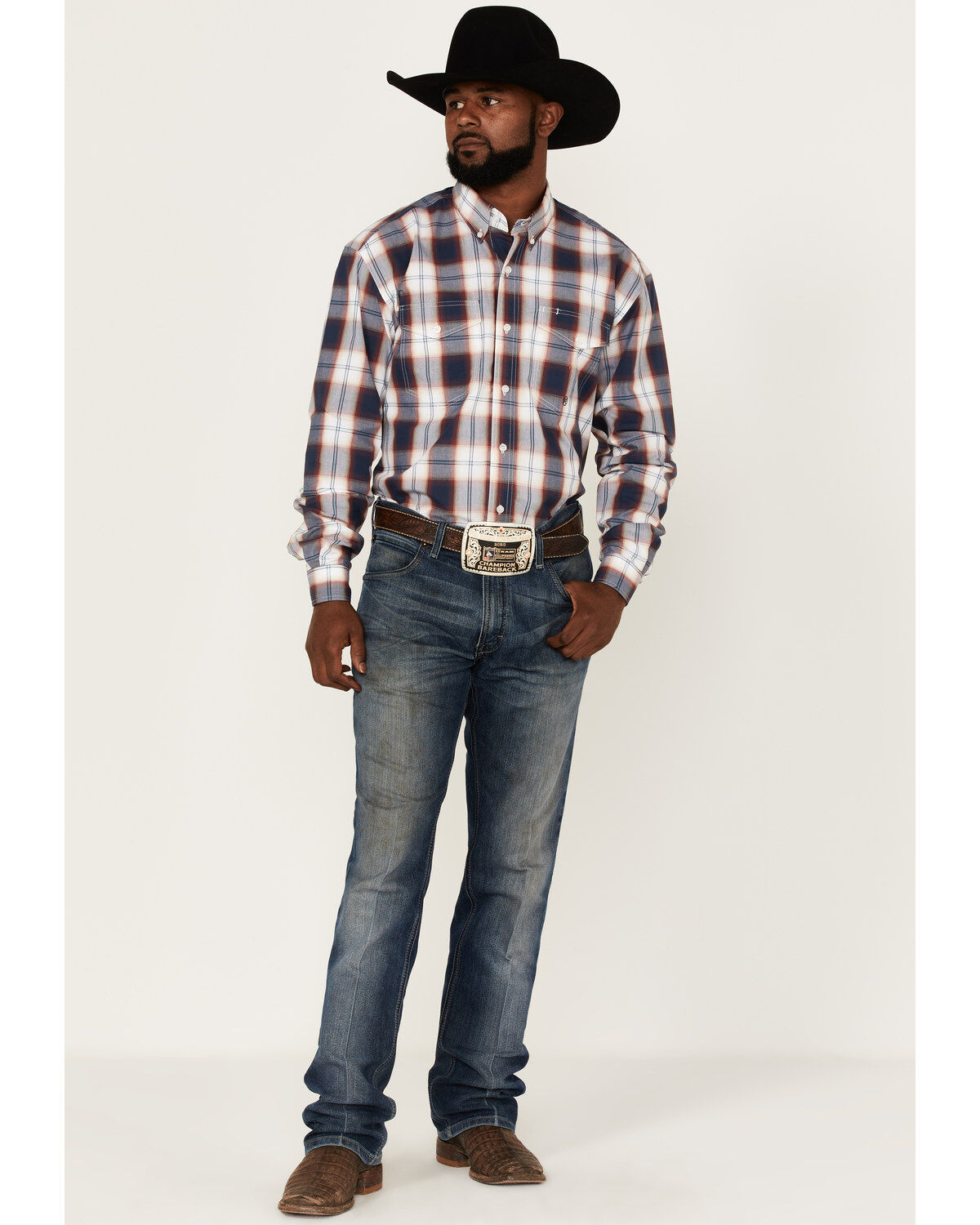 Roper Men's Liberty Bell Large Plaid Print Long Sleeve Button-Down Western Shirt