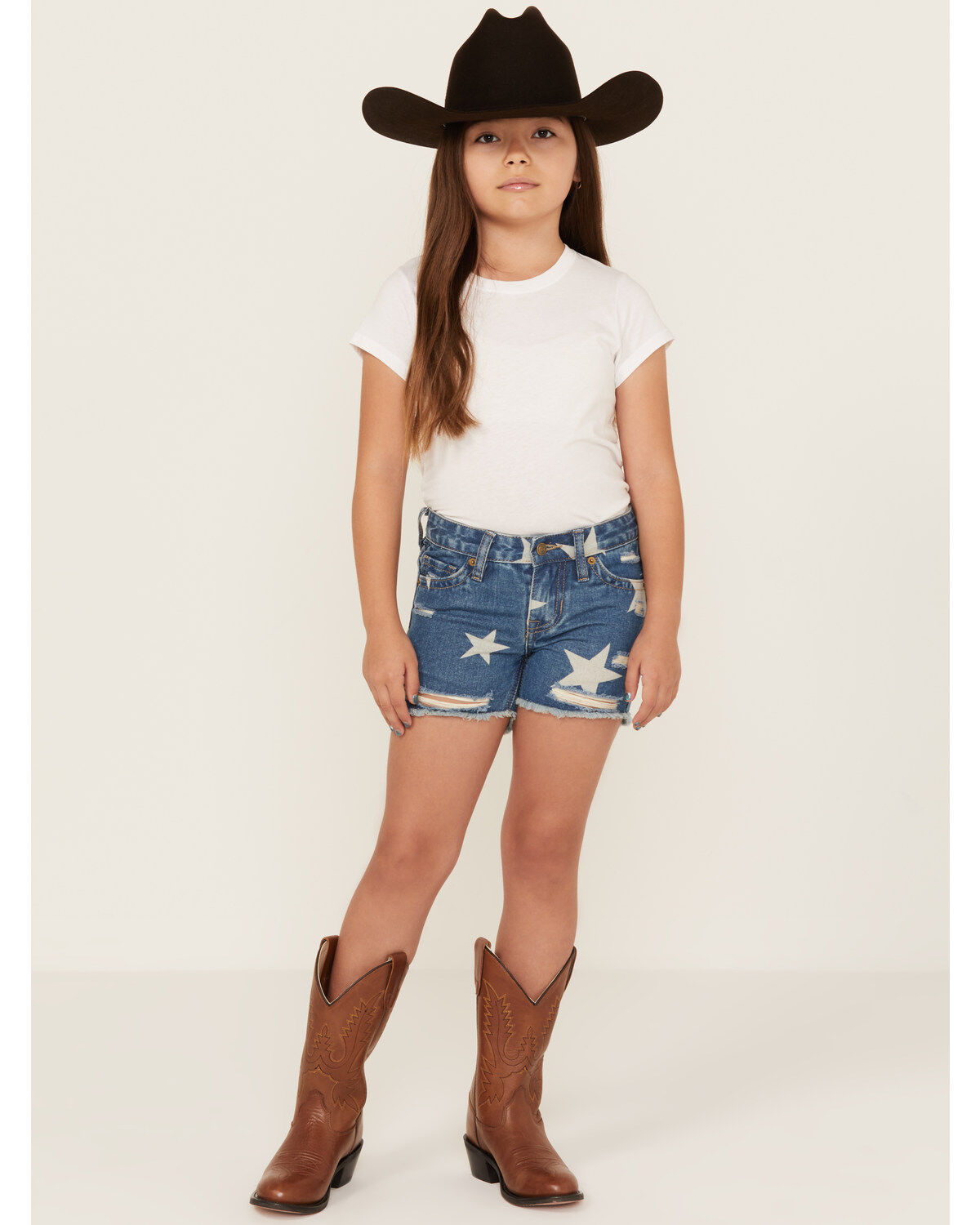 Rock & Roll Denim Girls' Medium Wash Denim Star Print Shorts