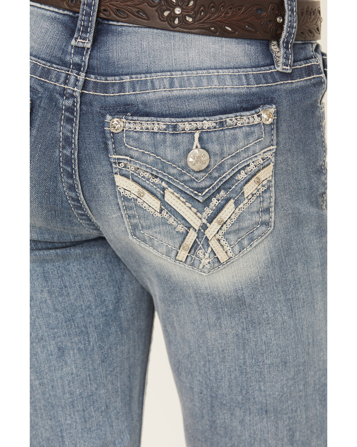 Miss Me Girls' Criss Cross Dark Wash Bootcut Stretch Denim Jeans