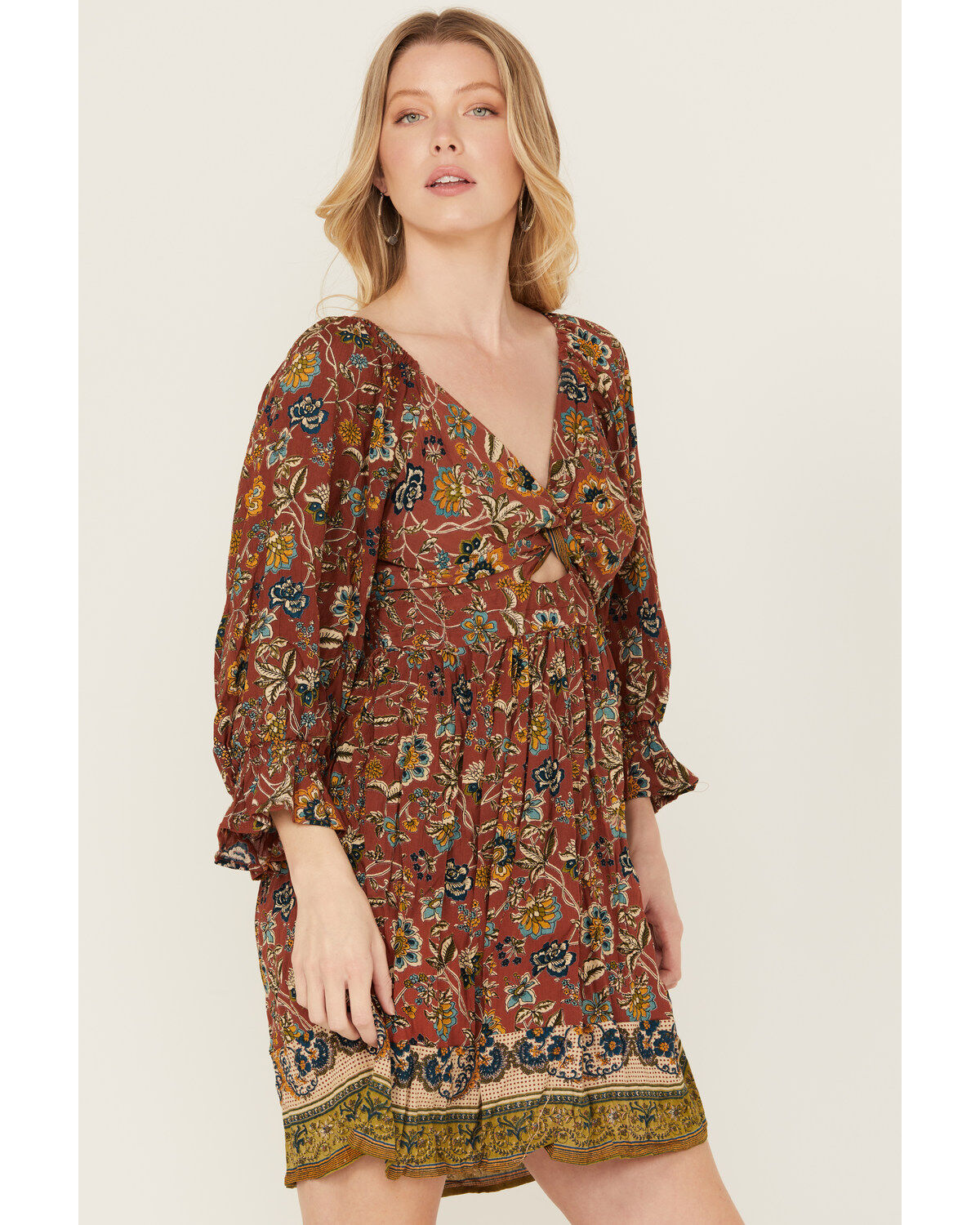 Angie Women's Floral Print Long Sleeve Mini Dress