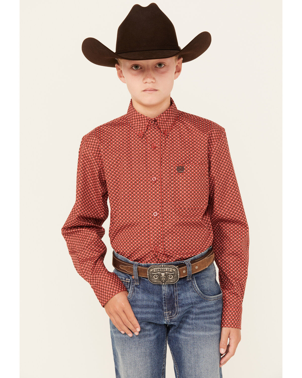 Cinch Boys' Geo Print Long Sleeve Button Down Western Shirt