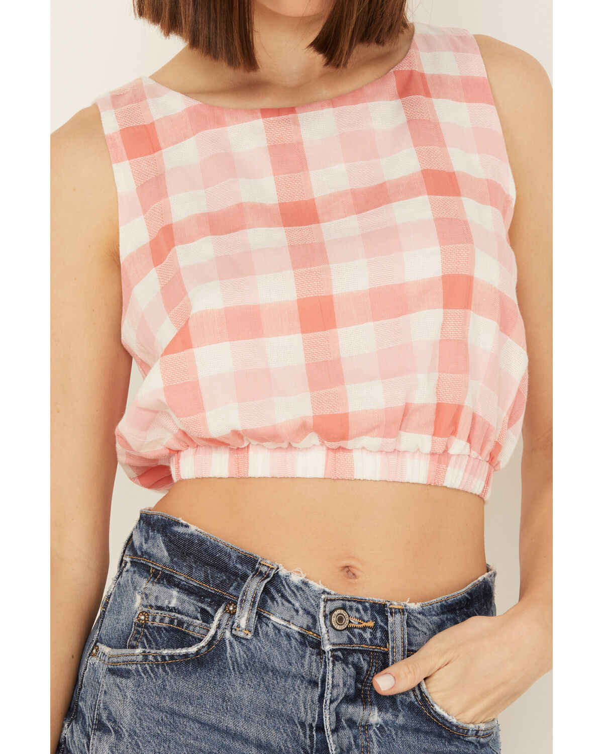 By Together Women's Gingham Print Cropped Sleeveless Top