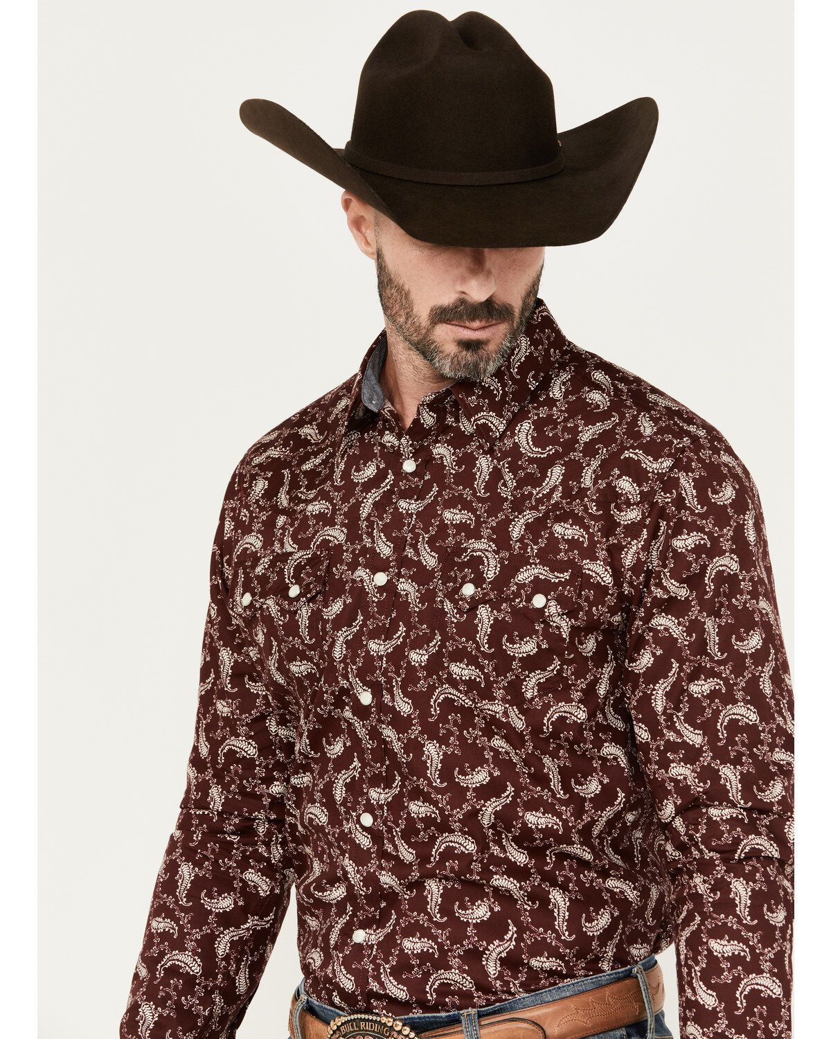 Cody James Men's Fiery Paisley Print Long Sleeve Snap Western Shirt