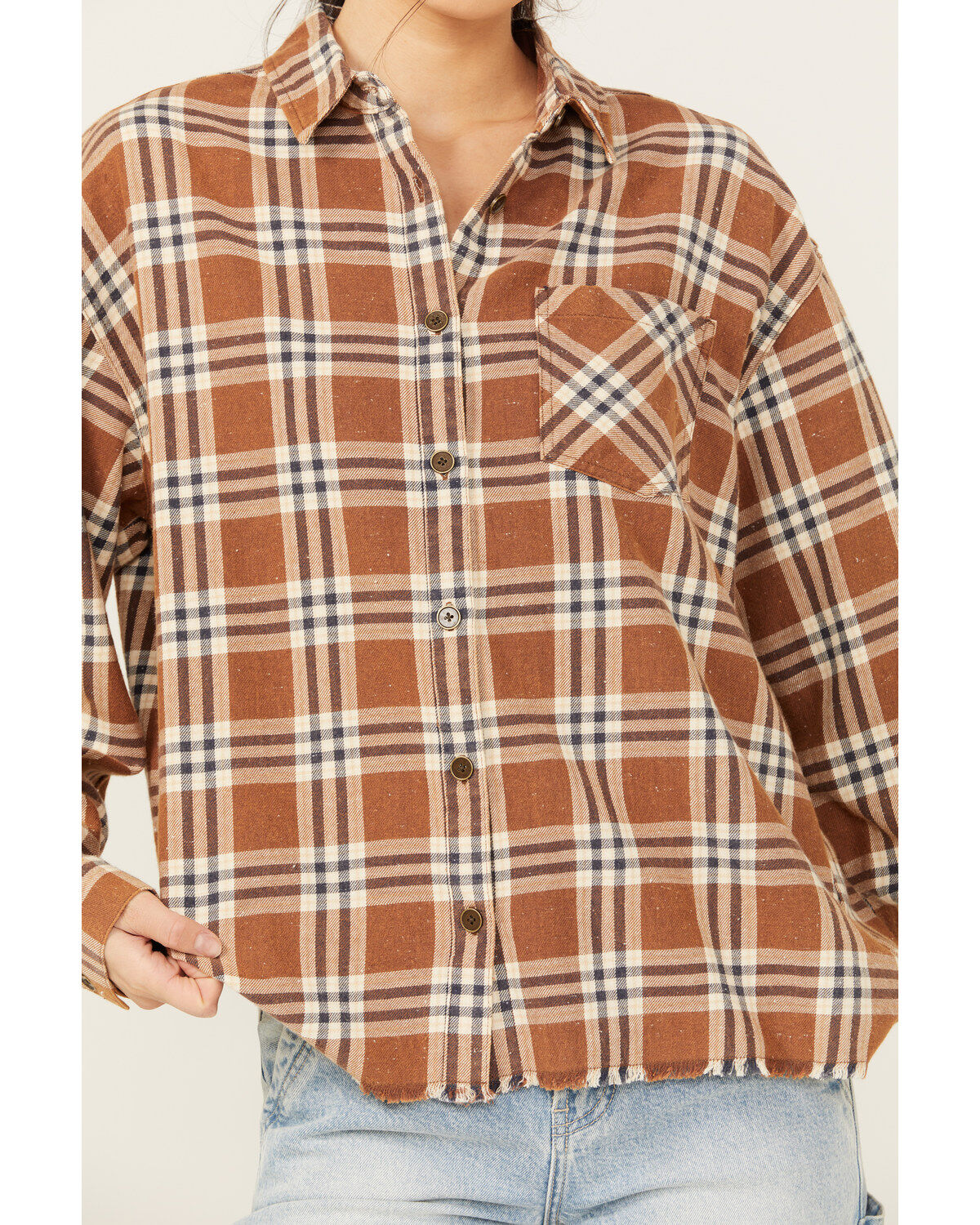 Cleo + Wolf Women's Aubrey Plaid Print Long Sleeve Button-Down Western Shirt