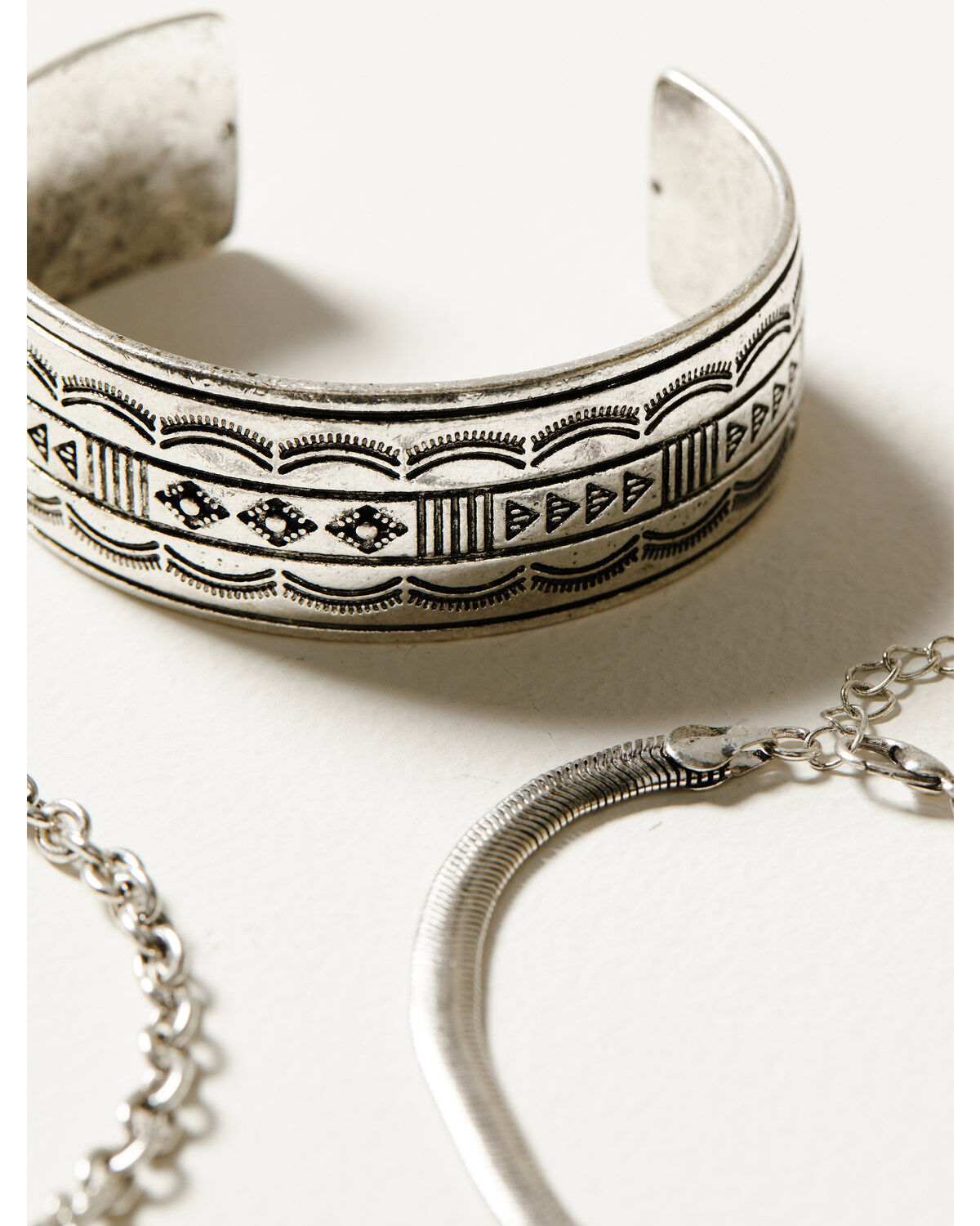 Shyanne Women's 3-Piece Silver Wide Cuff Chain & Evil Eye Charm Bracelet Set