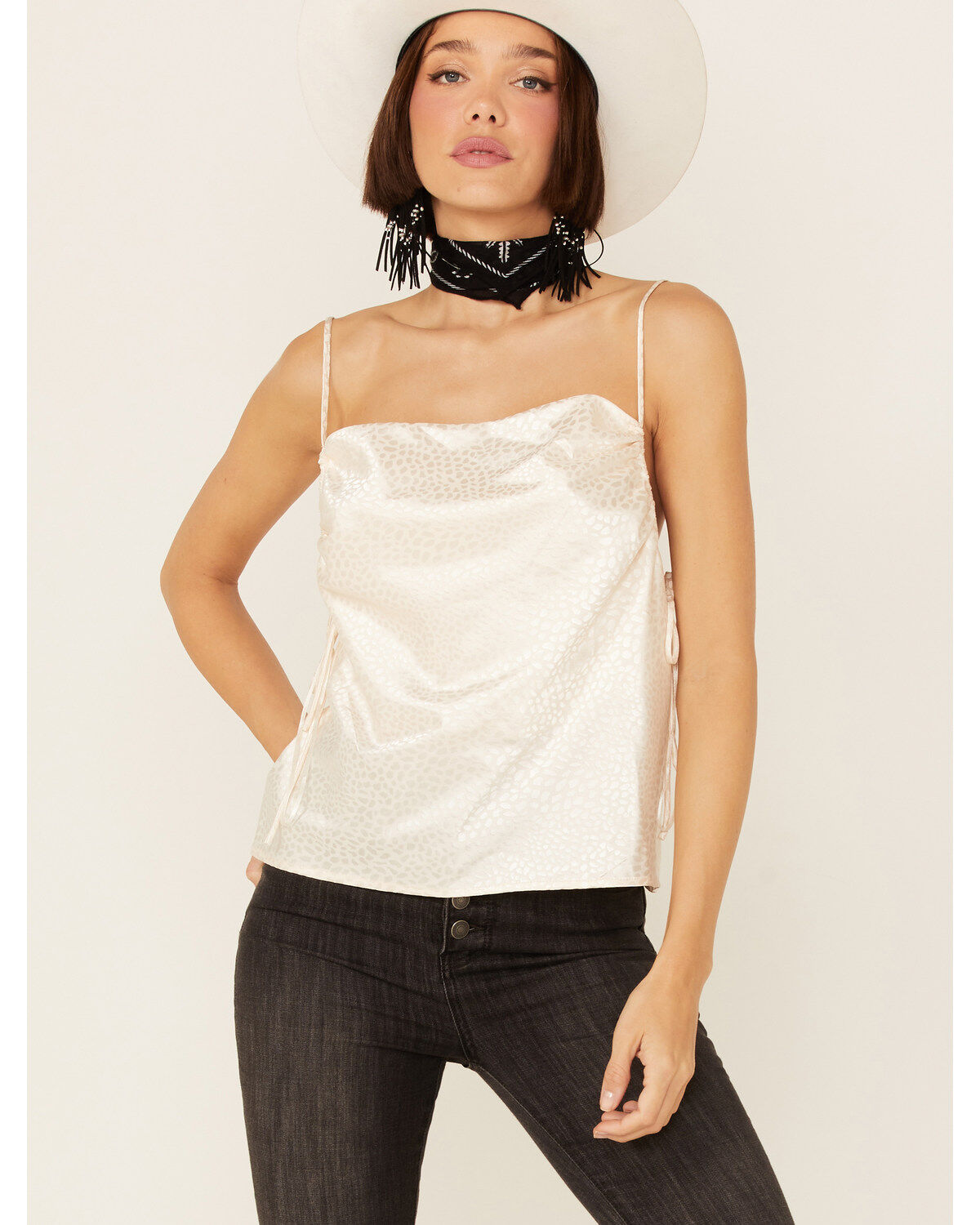 Lush Women's Pattern Satin Side Cinch Cami Top