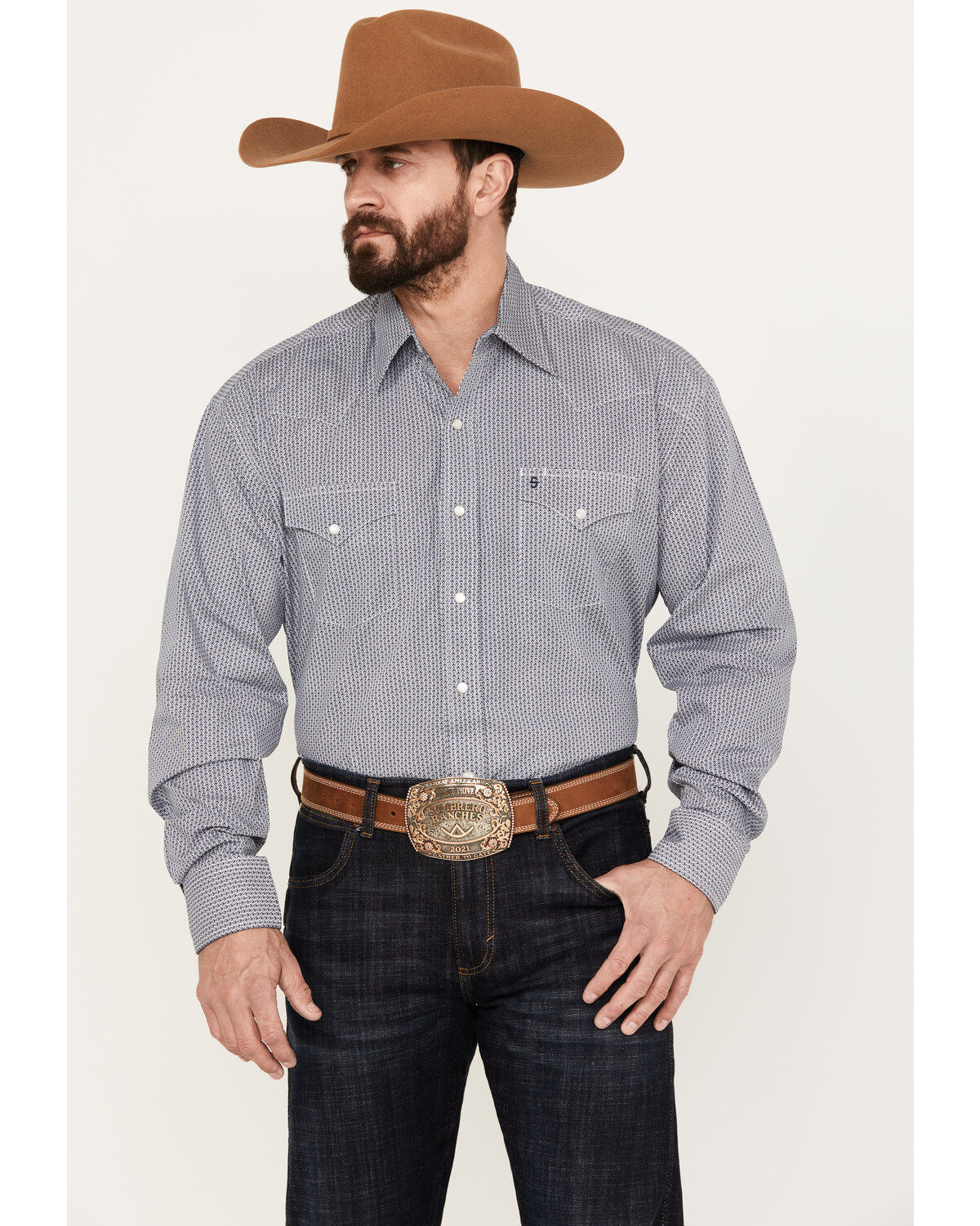 Stetson Men's Geo Print Long Sleeve Western Pearl Snap Shirt