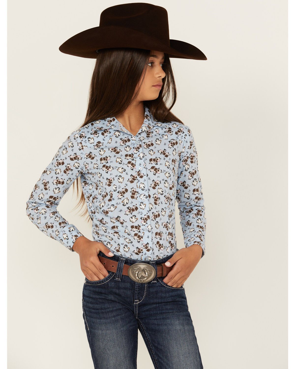Cruel Girl Girls' Conversation Print Long Sleeve Button-Down Shirt