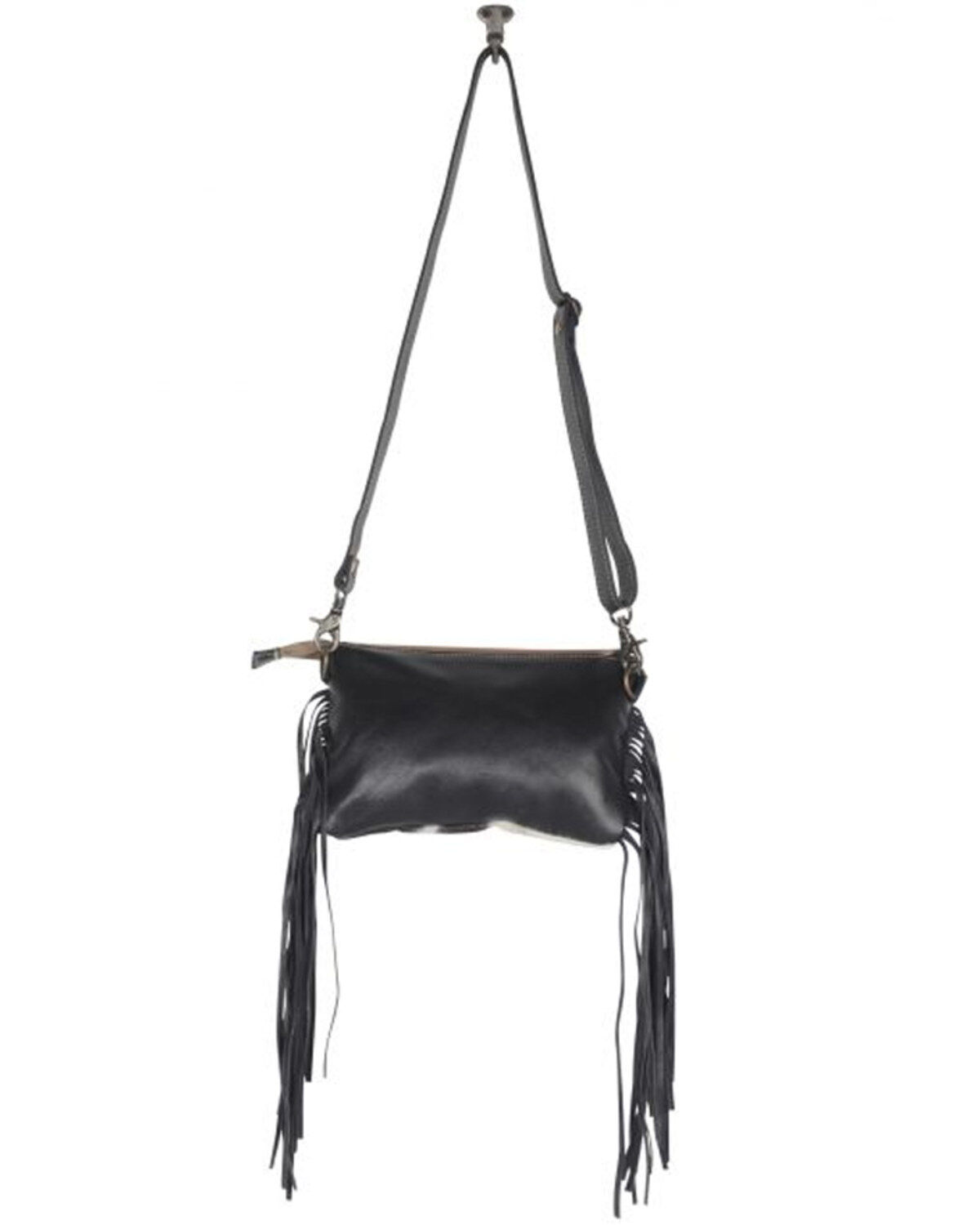 Myra Bag Women's Anam Cara Hair-On Hide Hand-Tooled Fringe Bag