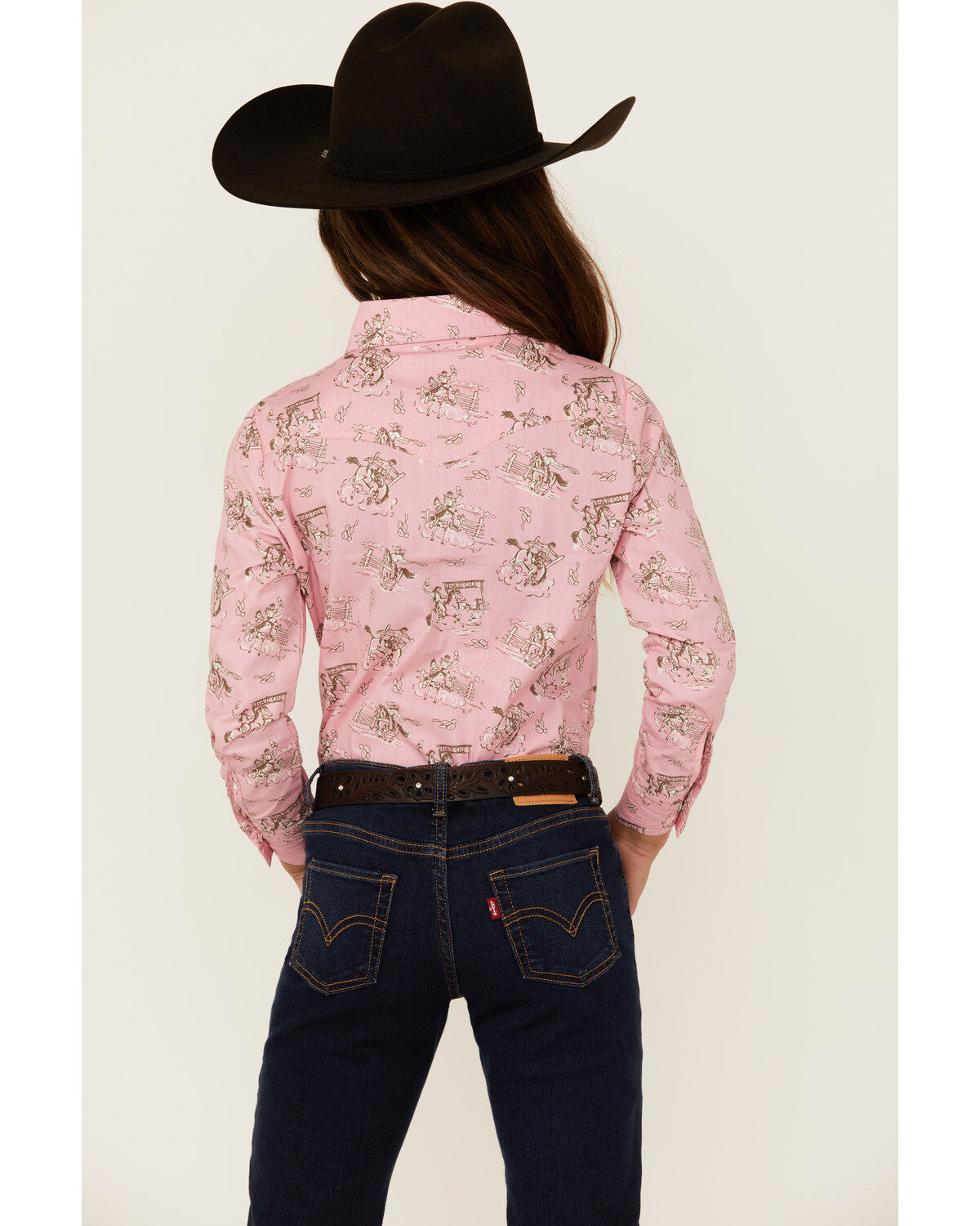 Panhandle Girls' Rodeo Print Long Sleeve Pearl Snap Western Shirt