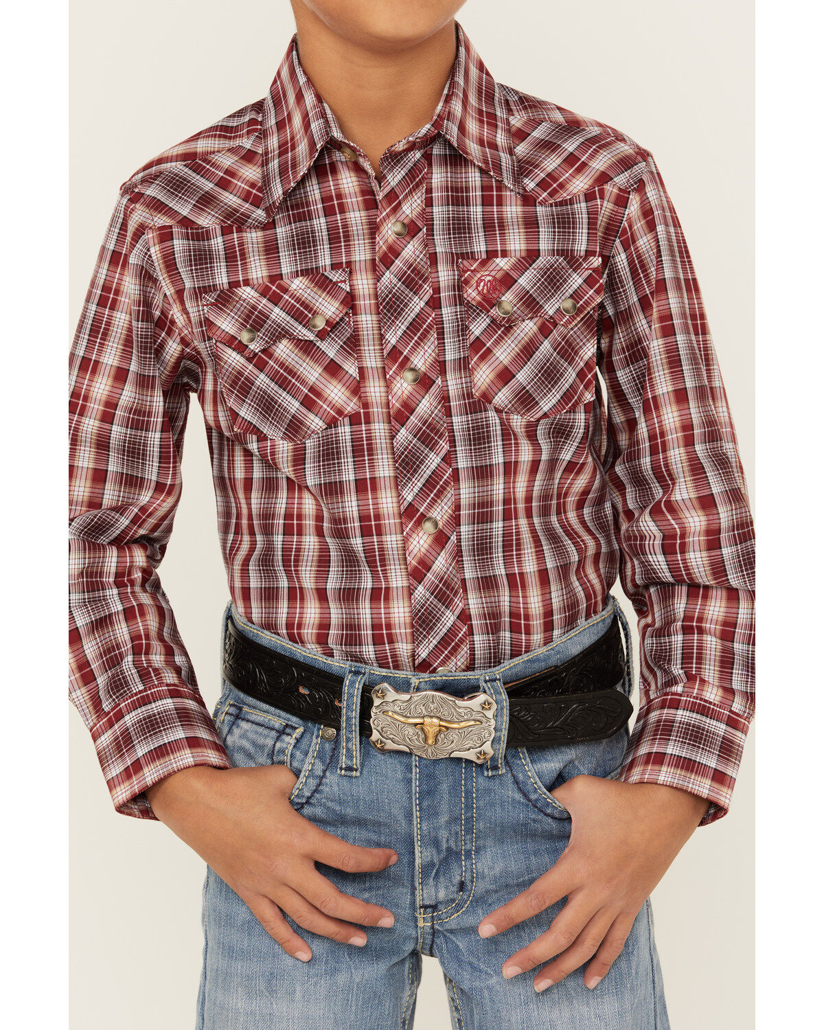 Wrangler Retro Boys' Plaid Print Long Sleeve Snap Western Shirt