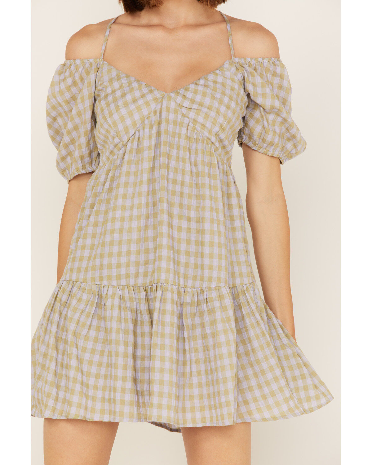 Heartloom Women's Kendra Peri Plaid Off Shoulder Mini Dress