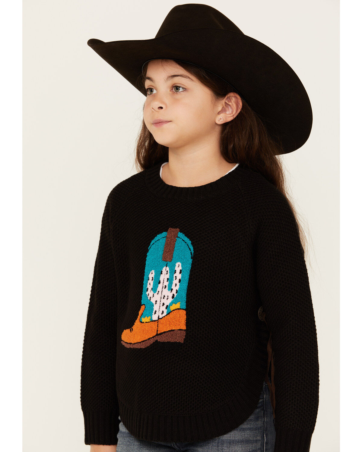Cotton & Rye Girls' Boot Applique Round Bottom Sweater