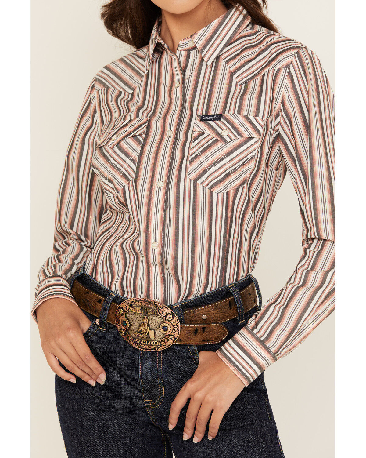 Wrangler Retro Women's Striped Print Long Sleeve Snap Western Shirt