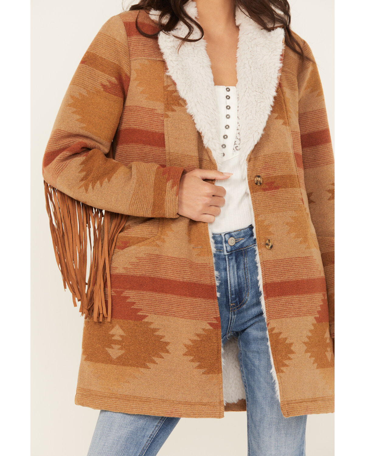 Idyllwind Women's Nettie Sherpa Collar Tonal Blanket Coat