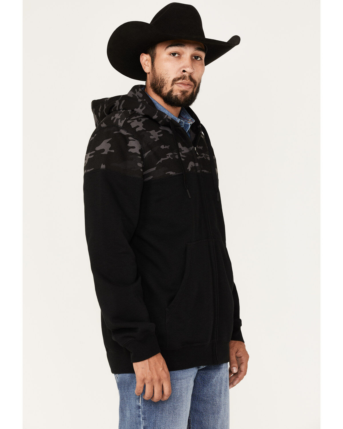 Moonshine Spirit Men's Midnight Camo Color-Blocked Zip-Front Hooded Pullover