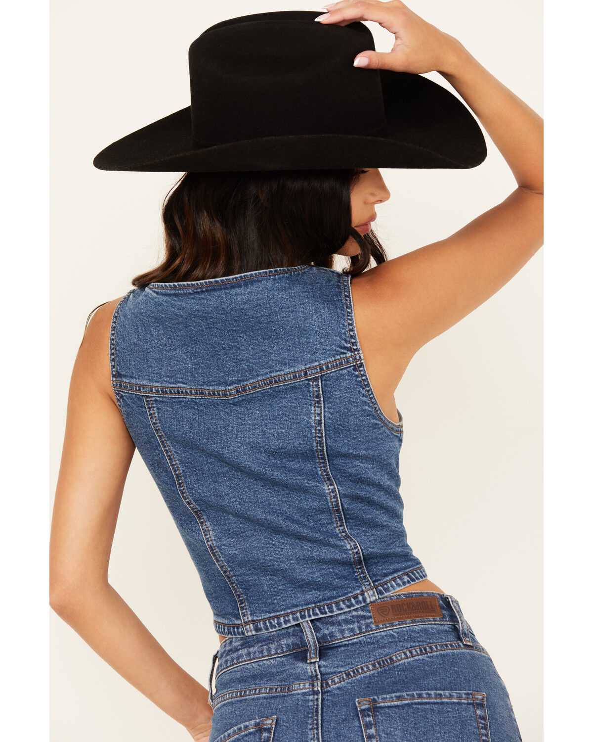 Rock & Roll Denim Women's Medium Wash Rhinestone Studded Vest