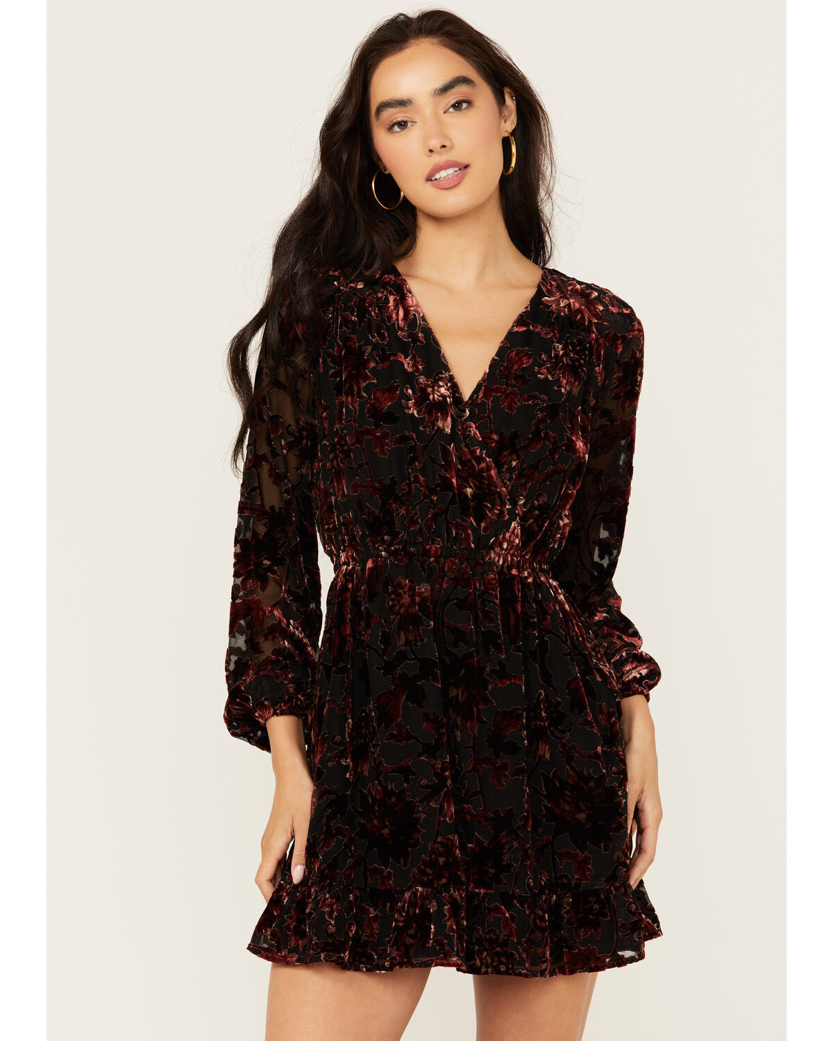 Shyanne Women's Burnout Velvet Peasant Mini Dress