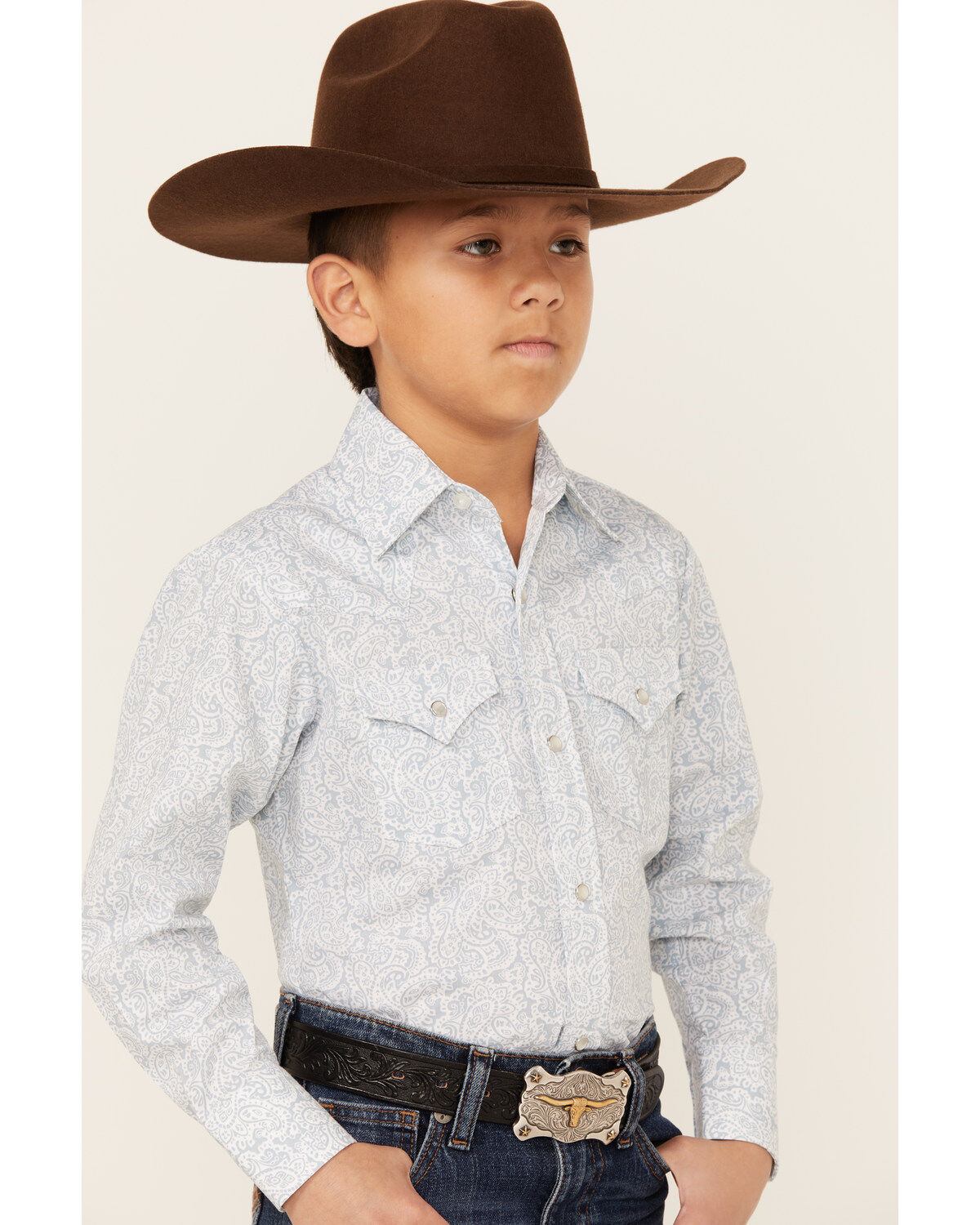 Ely Walker Boys' Paisley Print Long Sleeve Pearl Snap Western Shirt