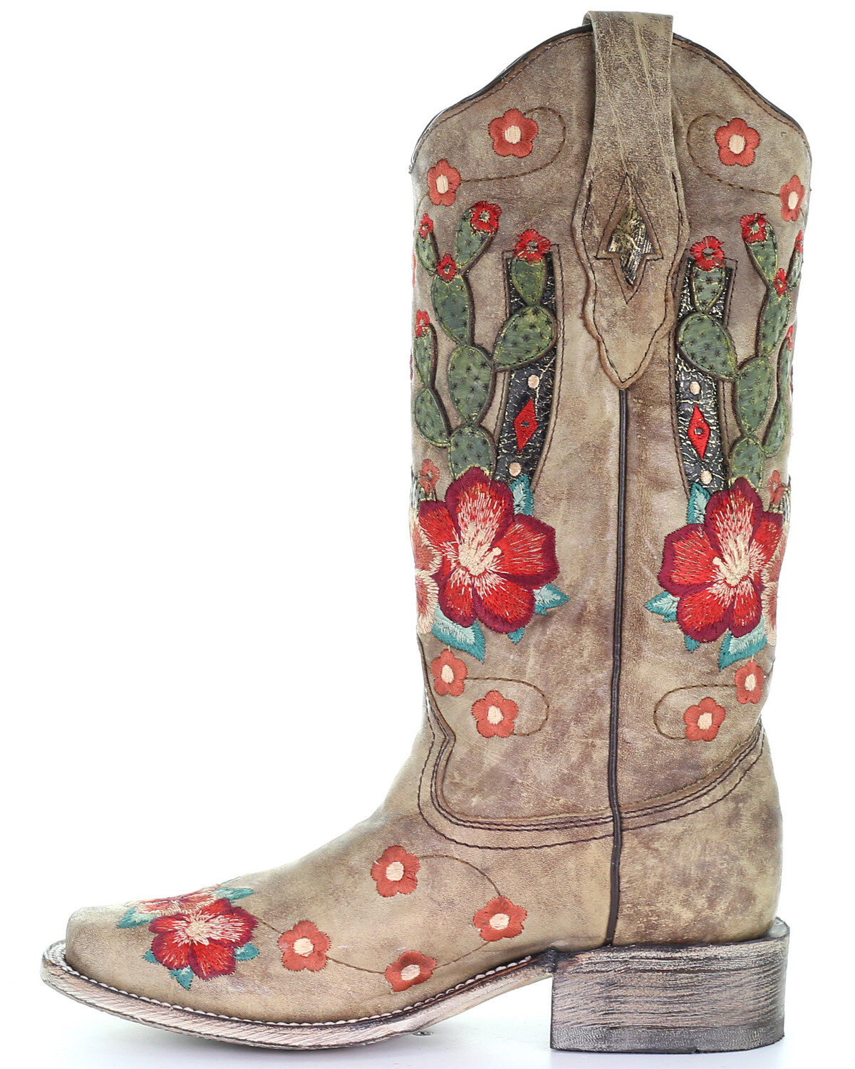 Corral Women's Cactus Floral Embroidery Overlay Western Boots - Square Toe
