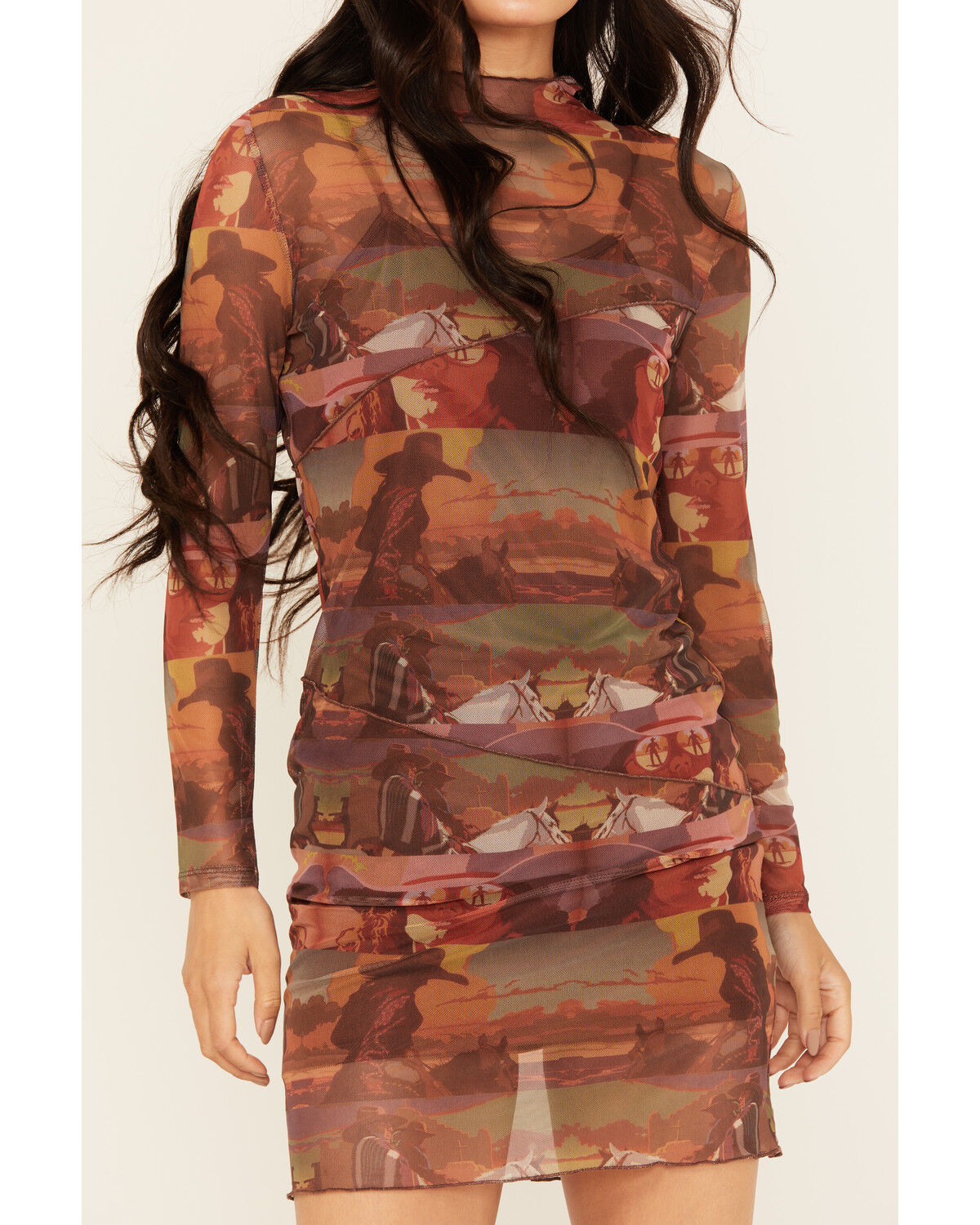 Rock & Roll Denim Women's Boot Barn Exclusive Mesh Desert Print Long Sleeve Mini Dress