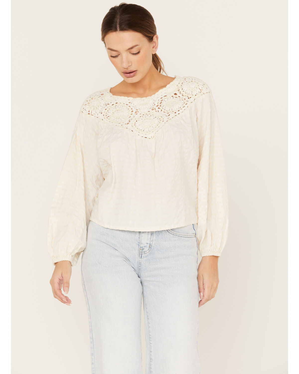 Cleo + Wolf Women's Crochet Long Sleeve Blouse