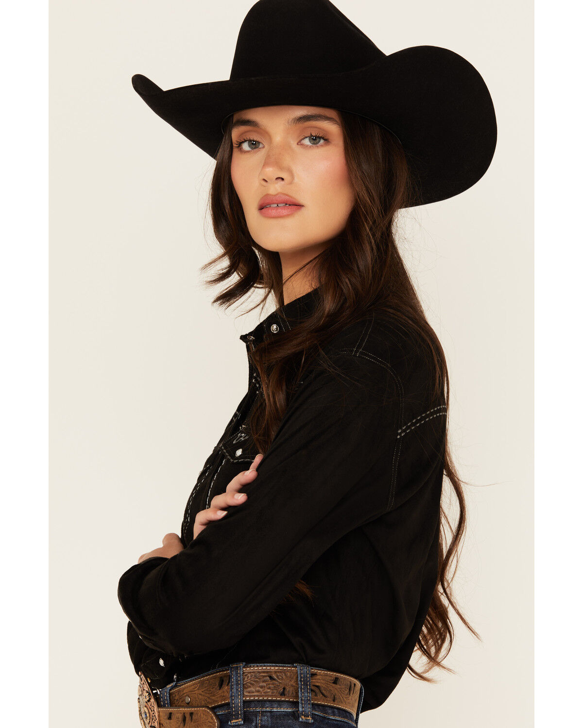 Cowgirl Hardware Women's Faux Suede Long Sleeve Snap Western Shirt