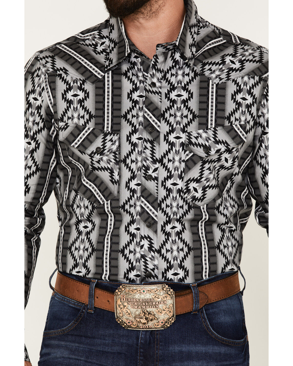 Rock & Roll Denim Men's Southwestern Print Stretch Long Sleeve Snap Western Shirt