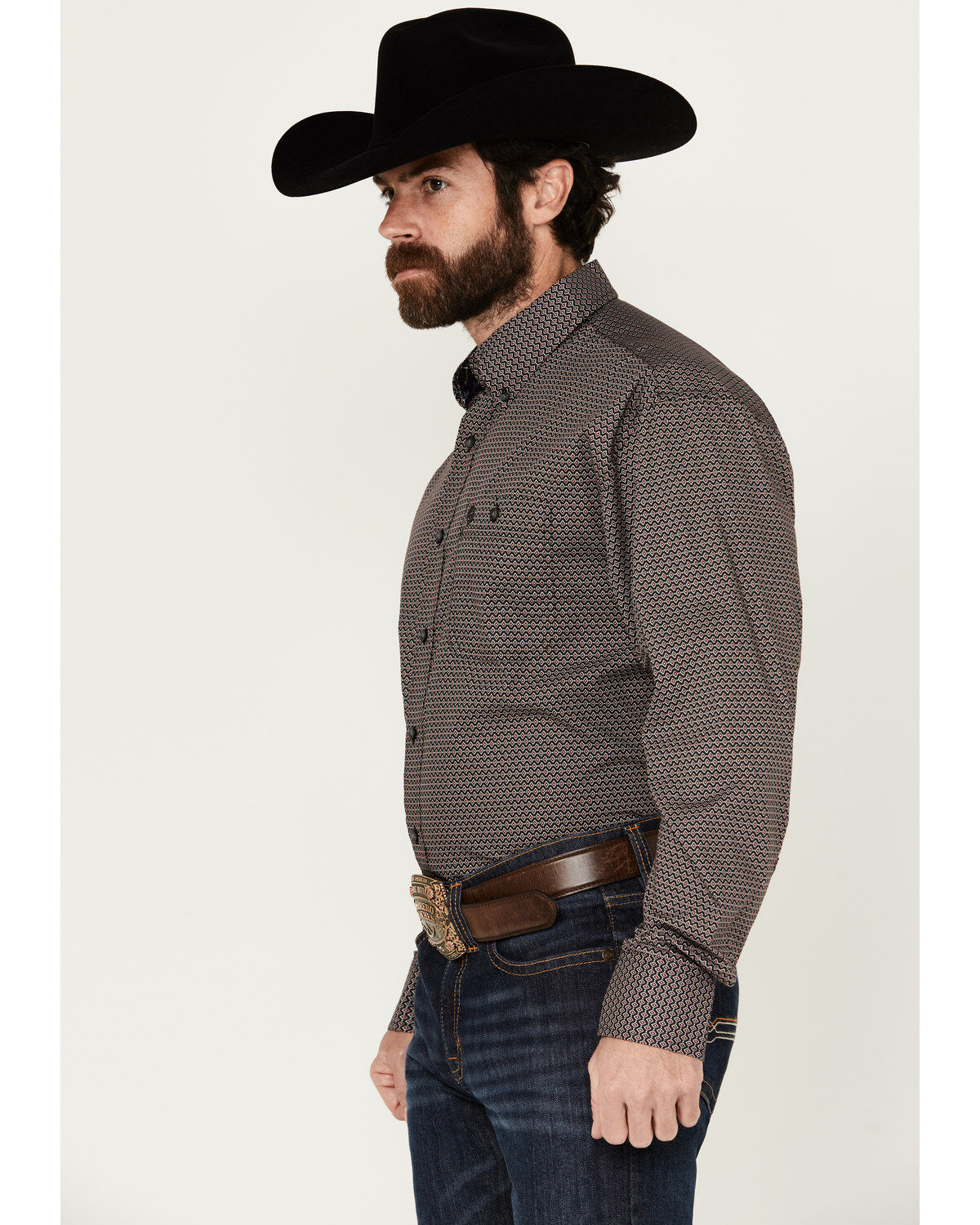 George Strait by Wrangler Men's Geo Print Long Sleeve Button-Down Shirt