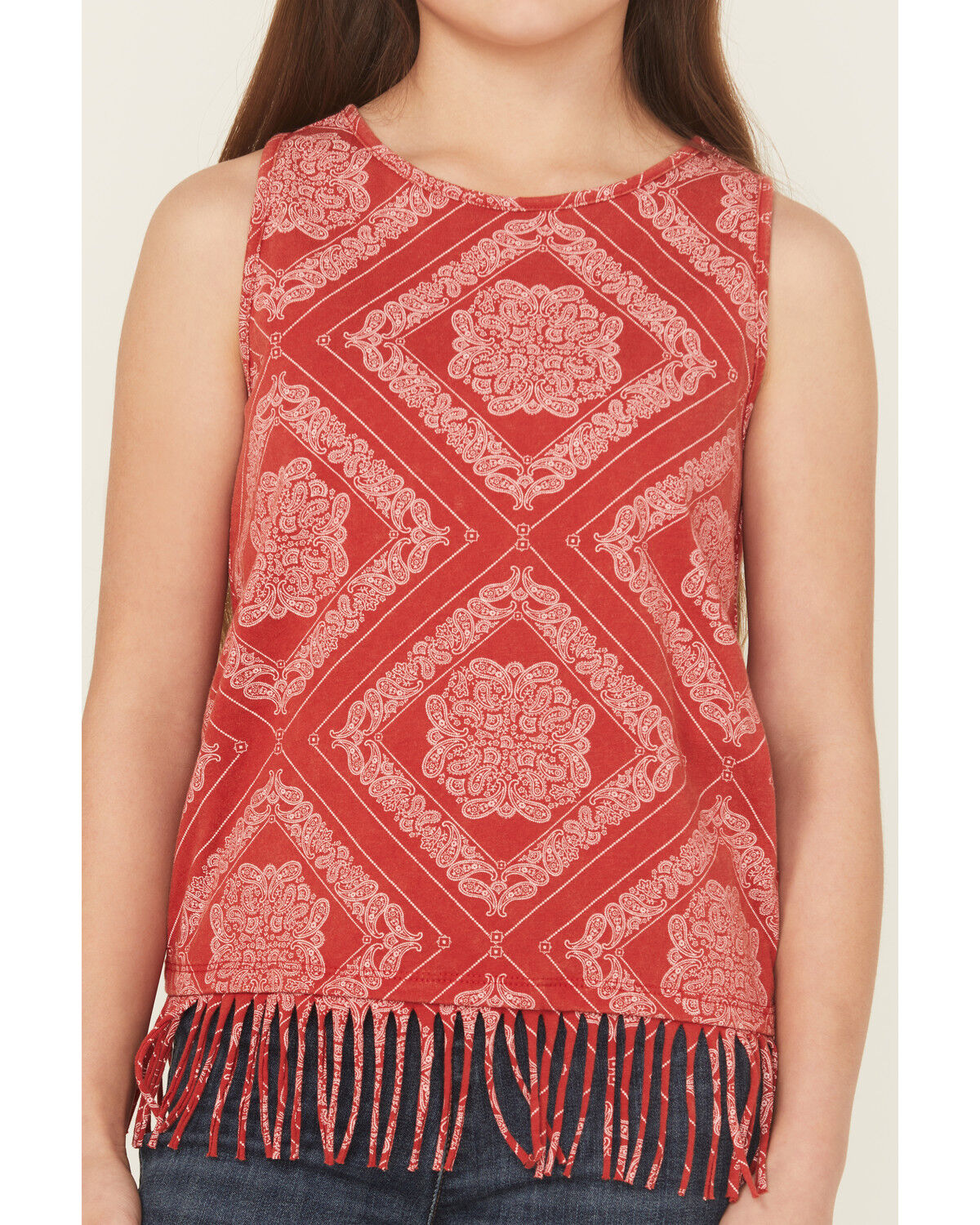 Rock & Roll Denim Girls' Bandana Print Fringe Tank Top