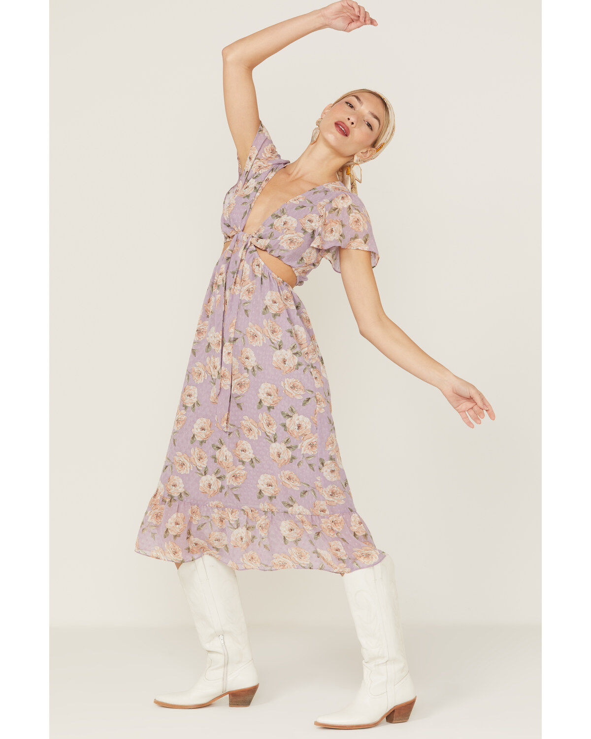 Sadie & Sage Women's Floral Cut-Out Midi Dress